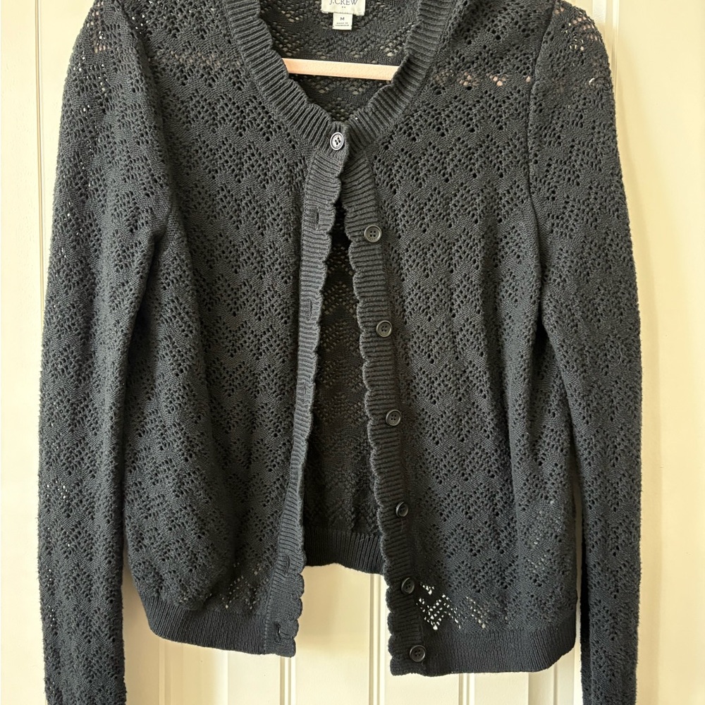 J. Crew Factory Women's Black Openwork Button-Up Cardigan Sweater.  Medium.